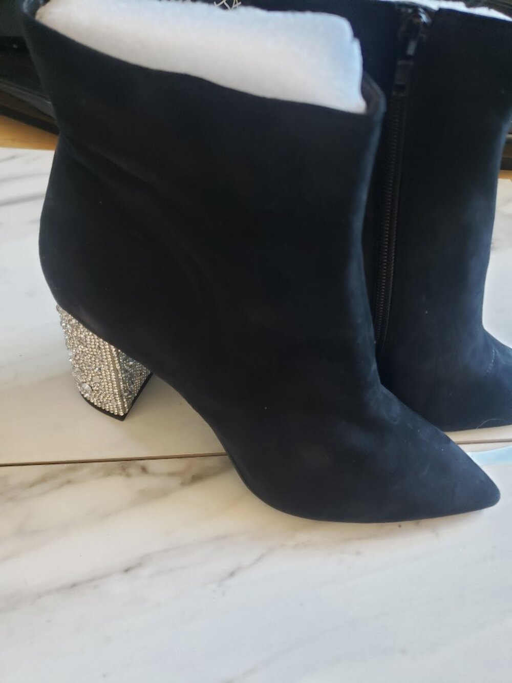 Betsey Johnson Black Suede Boots with Silver Heels Size 7.5